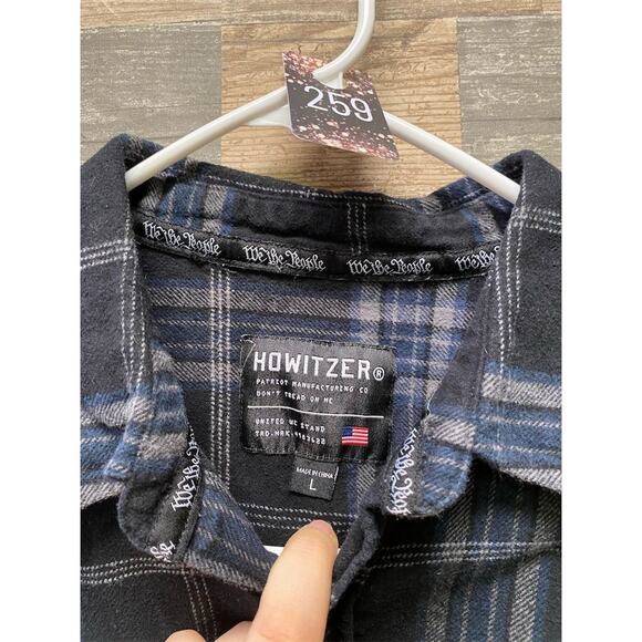 Howitzer Men's Plaid Flannel Shirt Jacket Blue Long Sleeve Size L Warm Cozy Soft - Picture 10 of 13